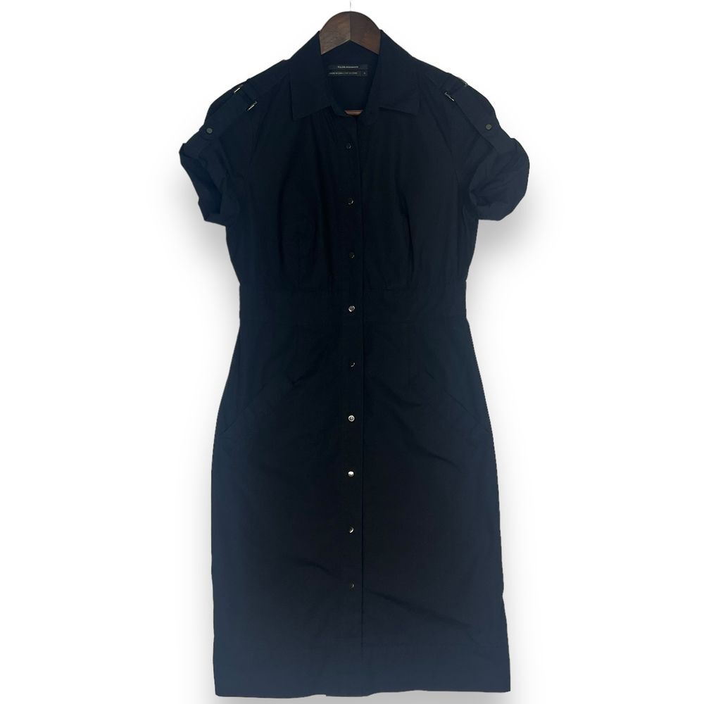 Club Monaco Black Button-Front Mini Shirt Dress